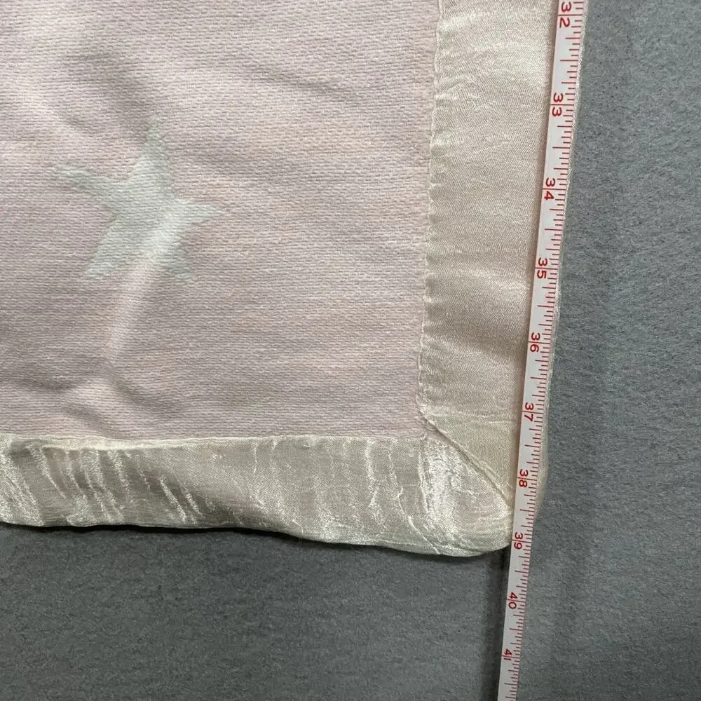Vintage Baby Girl Nursery Crib Blanket Pink Satin Trim 33 x 39 Moon Stars *Read*